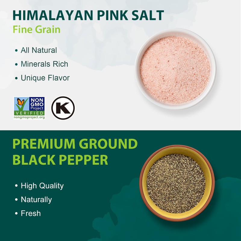 Soeos Himalayan Pink Salt Fine 39 oz + Ground Black