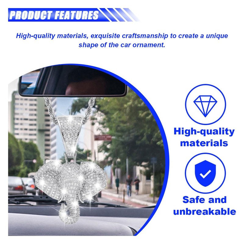smilfuy Bling Elephant Diamond Car Mirror Interior Hanging Ornament, Lucky