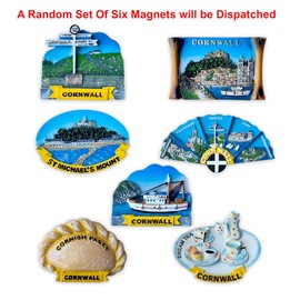 LILAJ Cornwall 3D Fridge Magnets – Set of 6 Resin Souvenirs, Hand-Painted UK Travel Home Decor Gift – Strong Decorative Magnets, Cornish Pasty, Land’s End, St Michael’s Mount, Cream Tea, Tourist Gifts