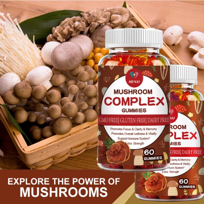 MENXI Mushroom Extract Complex Gummies Lions Mane Chaga Reishi Focus