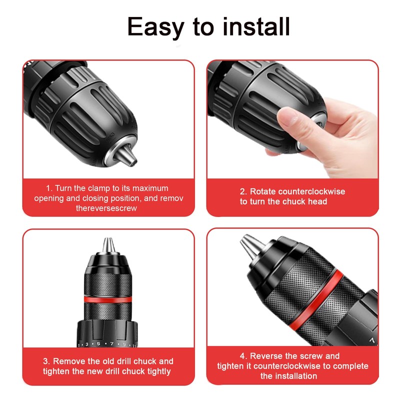 Crumye 2 Pcs Keyless Drill Chuck, 1/2-20UNF Mount, 2~13mm Self-Tightening