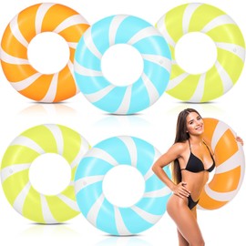 ShinyRelief 6 Pcs Pool Float Adult Size Pool Tubes Large Inflatable Floats Tube Lollipop Colorful Swimming Ring for Summer Hawaii Swimming Beach Party Favors