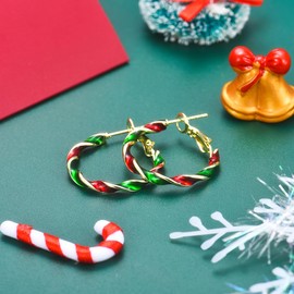 GULICX Christmas Earrings for Women, Green Gold Red Holiday Earrings 30mm Big Hoop Earrings Christmas Stocking Stuffers for Adults Jewelry Gifts for Women