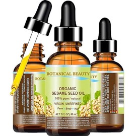 ORGANIC SESAME OIL, 100% Pure/Undiluted / Cold Pressed. 2oz -60 ml. For Face, Hair and Body.