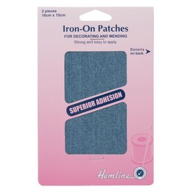 Hemline Iron-On Patches Cotton Twill - 2 Pieces 10cm x 15cm - Light Denim