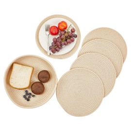 Ladkew Woven Cotton Rope Round Placemats Set of 5 with Handmade Weave Placemats Heat Insulation,Non Slip for Table Decor