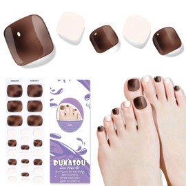 DUKASOU Semi Cured Gel Toe Nail Strips,26 Pcs Toe Nail Stickers Wraps for Holiday(caffee Brown),Gel Strips UV Light Required,Easy to Apply
