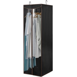 Garment Bags For Hanging Clothes, Long Garment Cover With Enclosed Clear Window For Closet Wardrobe Clothes Rack Organizer Storage, Hanging Garment Bags For Dresses, Suits, 1 Pack, Black