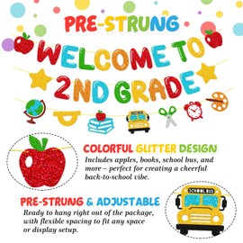 Welcome to 2nd Grade Banner Happy First Day of School Garland Welcome Back to School Theme Classroom Decoration Watch Out 2nd Grade Here I Come Party Supplies