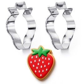 JIYIN Strawberry Cookie Cutter Set, 2 Pack 3.15" Stainless Steel Strawberry Fondant Biscuit Cutter, Fruit Cookie Cutters for Summer Birthday Party Strawberries Lover Dishwasher Safe