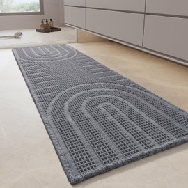 AMOAMI Waffle Bath Runner Rug,Super Absorbent Bath Mats for Bathroom,Non Silp Machine Washable Bathroom Mat,Soft Long Bathroom Rugs with Tassels Front of Bathtub, Sink, Grey 24"x48"