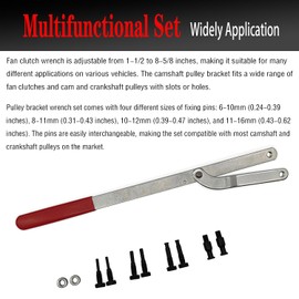 JEUCLEL 11PCS Universal Camshaft Pulley Wrench & Fan Clutch Removal Holder Set with Interchangeable Pins, Cam Sprocket Holding Tool Kit, Adjustable Jaw Spread Holder Alignment Repair Tool Set
