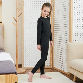 HEROBIKER Girls Ultra Soft Fleece Lined Thermal Underwear Kids Long Johns Top Bottom Set for Winter (Black, Small)