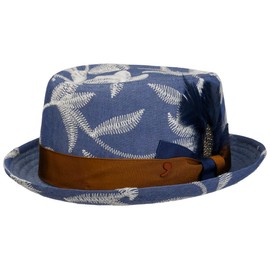 Alfonso D'Este Leaves Pork Pie Fabric Hat Summer Hat Sun Hat Pork Pie Hat Porkpie Men - Made in Italy with Lining Grosgrain Ribbon Spring Summer Summer, blue, M