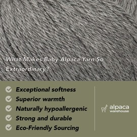 100% Hilo de lana de Alpaca bebé Juego de 3 madejas (150 gramos) Peso DK - Hecho en Perú - Celestialmente suave y perfecto para tejer y crochet (Gris suave, DK)