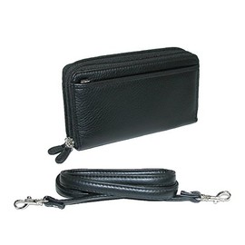 Buxton Pebbled Double Zip String Along Wallet BLACK