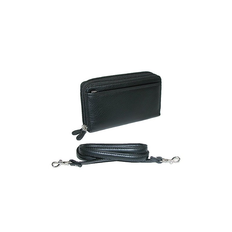 Buxton Pebbled Double Zip String Along Wallet BLACK