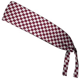 Checkerboard Maroon & White Elastic Tie Running Fitness Headbands Made In USA