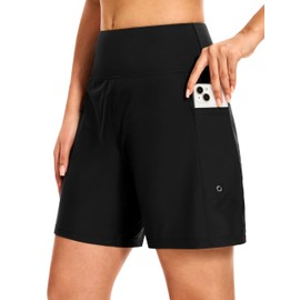 Blouty Women's 7" Long Swim Board Shorts with Pockets Liner High Waisted Quick Dry Beach Swimming Shorts for Women (Black, X-Large)