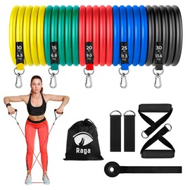 Raganet, Juego de Bandas de Resistencia de 11 Piezas, Incluye 5 Bandas Apilables para Ejercicios con Asas, Bolsa de Transporte, Correas para Tobillo y Accesorio de Anclaje para Puerta