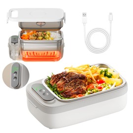 VVU&CCO Electric Lunch Box For Adults, 18W Heated Lunch Box for Men, 1L Stainless Steel, Portable Food Warmer for Office/Picnic/Car/Truck/Work, 7 Timer Self-Heating, No Waiting for Lunch