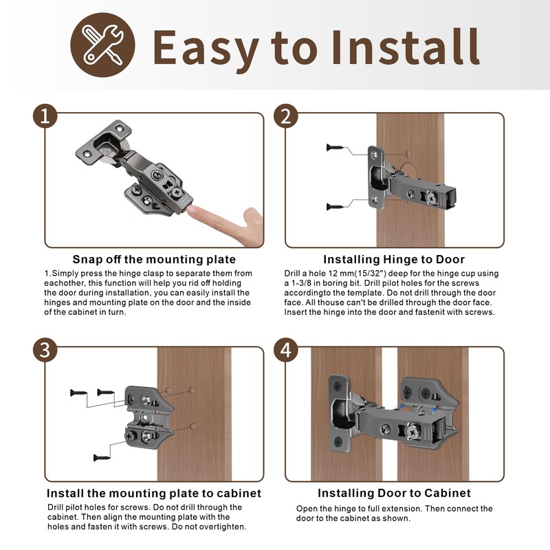 10 Pack Full Overlay Soft Close Cabinet Hinges 105° Frameless