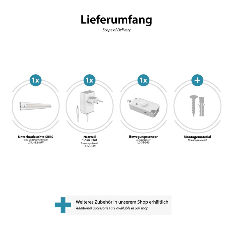 ledscom.de Siris LED Under-Unit Light Matt White with Power Supply