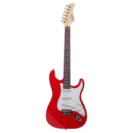 Glarry GST Rosewood Fingerboard Electric GuitarBagShoulder Strap Pick Whammy Bar Cord Wrench Tool - Color: Red