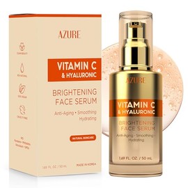 Azure - Suero de vitamina C para rostro con ácido hialurónico, fórmula hidratante y revitalizante para piel seca, opaca y envejecida, probado por derm