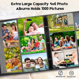 1000 Pocket Photo Album 4x6 Leather Cover, Extra Large Capacity Holds 1000 Horizontal and Vertical Photos, Acid Free Non Stick Pages with Front Window, Perfect for Wedding Family Baby Memories (Black)