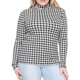 Women's Oh So Soft Plus Size Long Sleeve Mock Neck Top Houndstooth 2X