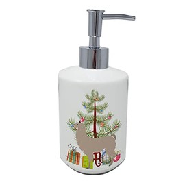 Caroline's Treasures BB9283SOAP Llama Christmas Ceramic Soap Dispenser, Teal Hand Soap Dispenser Pump Bottles for Bathroom Kitchen, Empty Refillable Liquid Soap Container