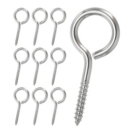PATIKIL 10pcs M4x50mm Eye Screw 304 Stainless Steel Eye Screw Hook Self Tapping Eye Bolt Wood Fixing Cable Wire Indoor Outdoor Silver