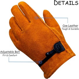 Hocoi Moa Kids Leather Work Gloves for Toddlers Age 5-7 – Sheepskin & Cowhide Gardening Gloves, Adjustable Strap, Non-Slip Brown