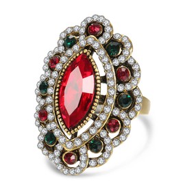 THJEW Womens Big Full Cubic Zirconias Multi-Stone Crystal Stone Turkey Ring,14K Gold Multi Color CZ Cluster Crystal Cocktail Wedding Party Punk Gemstone (Ring_A, 9)