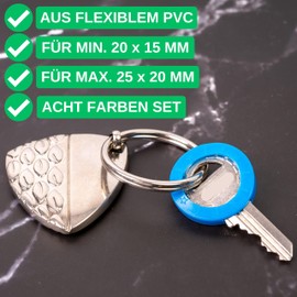 Key Identification Rings for Keys, 24 Pieces, 8 Colours, with Touch Sign, for Round and Square Key Heads up to 2.5 x 2 cm, Small Key Caps, Key Identification Set, Key Tags Kit Round