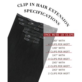 SAFIRENY Clip in Hair Extensions Real Human Hair Extensions Remy Straight Human Hair Extensions Clip ins Jet Black Extensions for Women 20inch 160g 7pcs (#1-20inch)