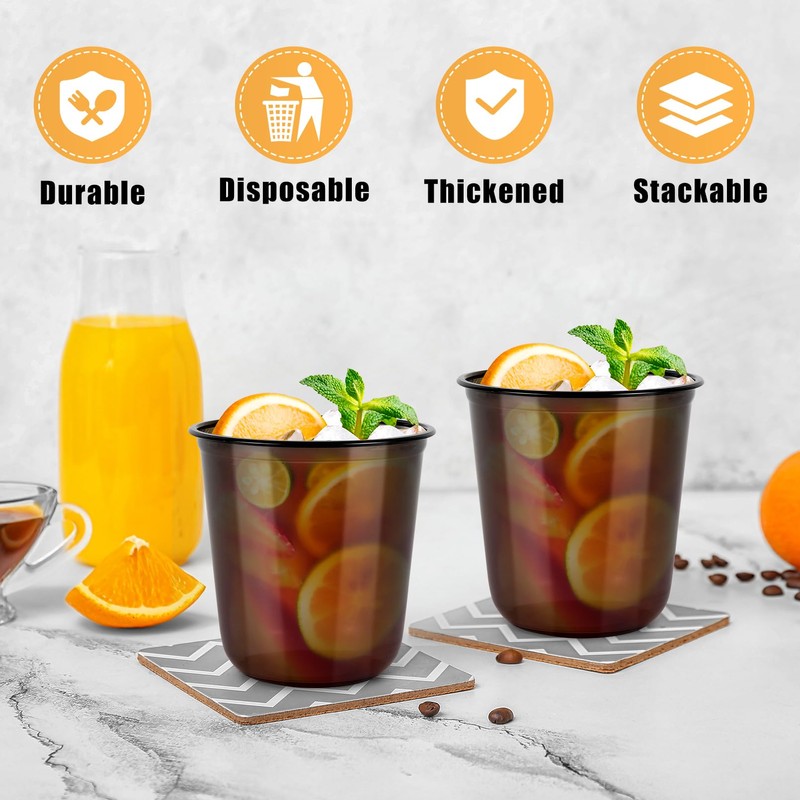 50 Pcs Disposable Stemless Glasses, 12 Oz Drinking Cups, Black