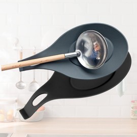 Soporte de Cuchara d Silicona Resistente al Calor, 2 Porta Cucharas de Cocina, Soporte de Silicona para Cuchara,Porta Cucharas para Cocina,Reposapiés de Silicona para Utensilios de Cocina (Negro Gris)