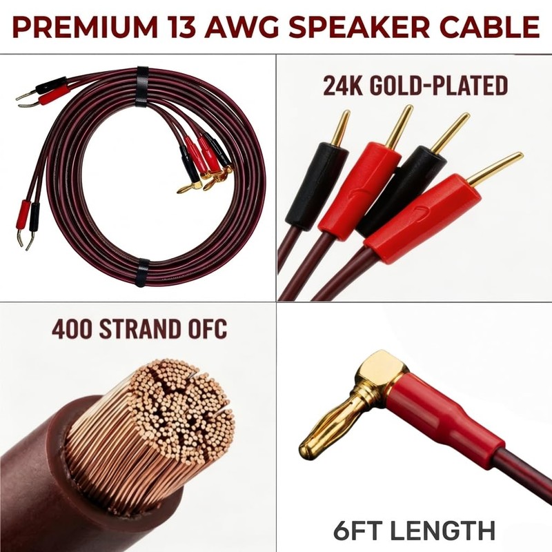CDPMWVC 13 AWG Speaker Cable 6ft 2-Pack, OFC Banana Plug