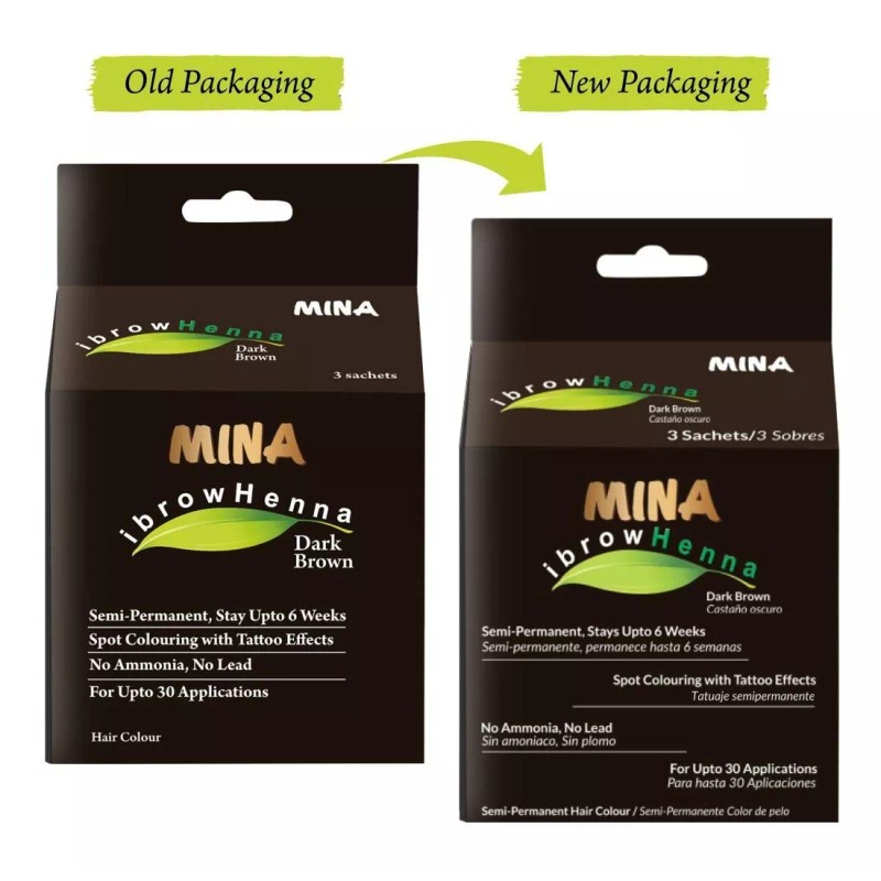 MINA Tinta Henna Para Cejas Semi Permanente 3 Sobres