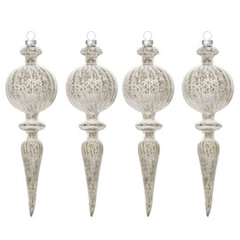 KI Store Finial Mercury Glass Christmas Ornaments Silver Champagne 4pcs 8-Inch Large Hanging Christmas Tree Decorations for Xmas Tree Holiday Décor