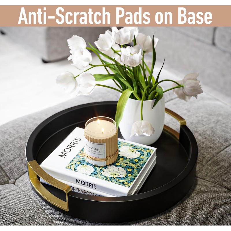 Round Decorative Tray - 12 Inch Round Black Tray with