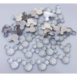 MajorCrafts 60pcs Crystal Clear 14mm Flat Back Kawaii Resin Mouse Head Glitter Rhinestones