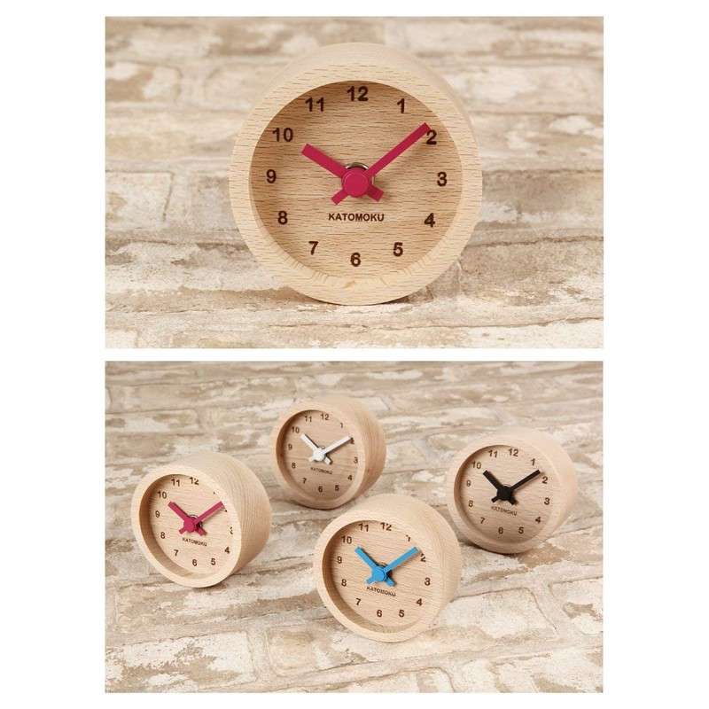 KATOMOKU mini clock round red wood beech km-26