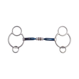 AK Universal Loose Ring Rotary Double Cooper Roller Snaffle Horse Riding Bit Sweet Iron AKRS-2637 (5'', Blue-Silver)