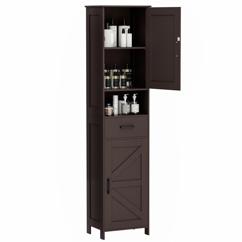 Homhedy 67" H Tall Bathroom Storage Cabinet with 2 Barn