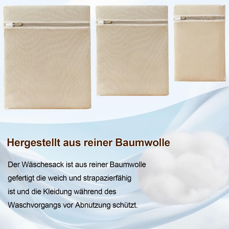 Pack of 6 Premium Cotton Laundry Bags with Zip Without