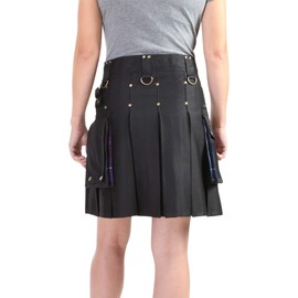 Damn Near Kilt 'Em Women's Rhona Utility Kilt Large Black & Tartan