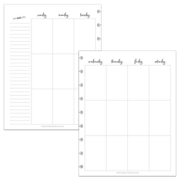 BetterNote Vertical Undated Calendar Refill Pages for Discbound Notebooks like